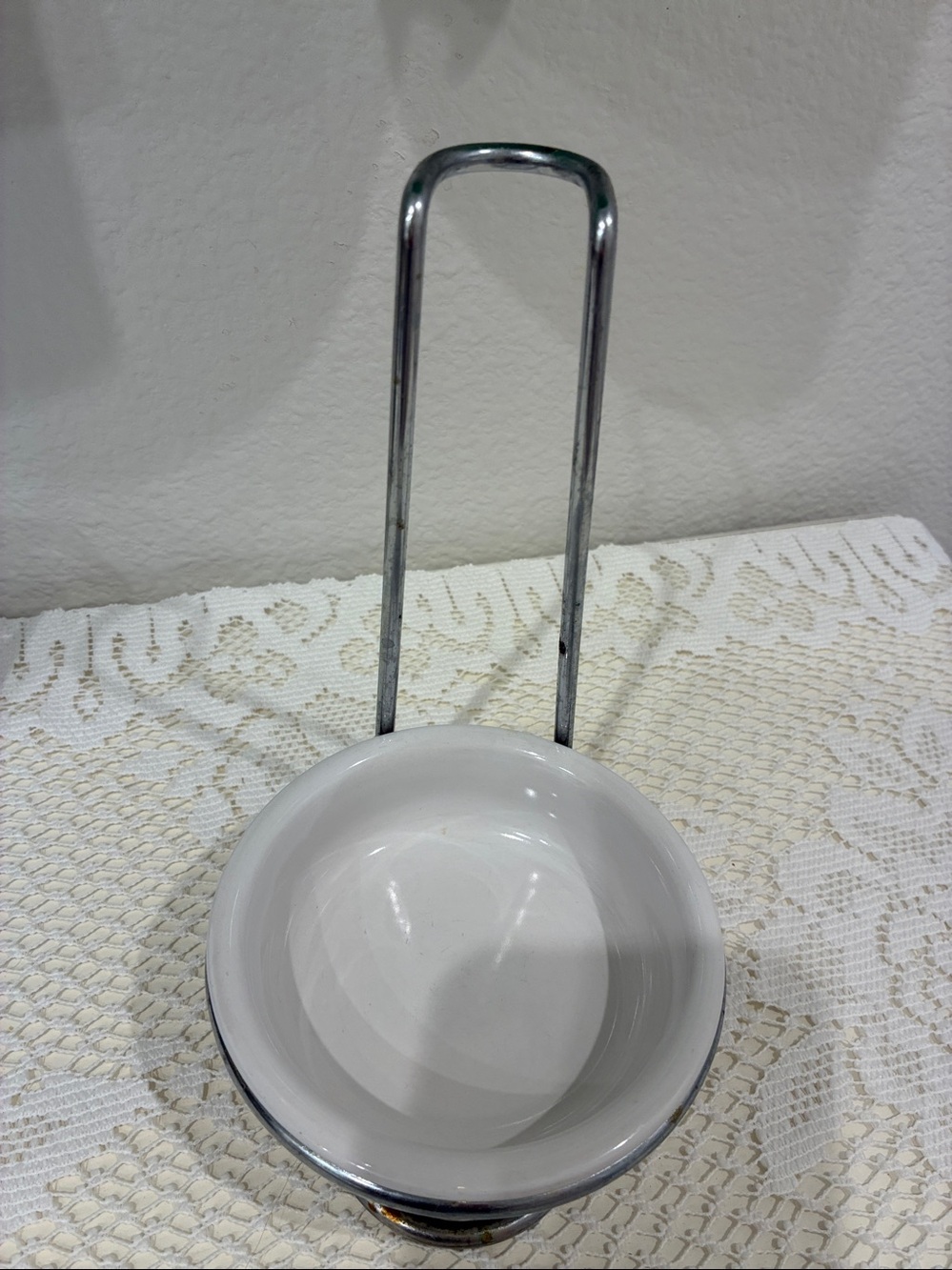Vintage White Ceramic Utensil Holder with Chrome Stand